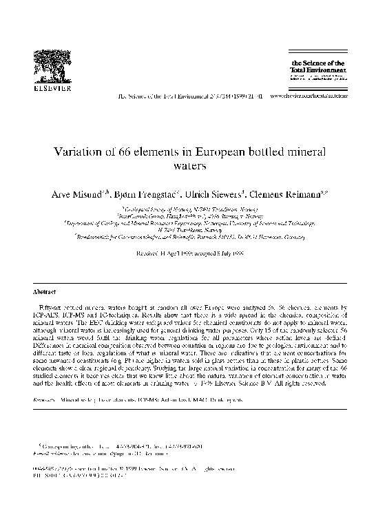 (PDF) Variation of 66 elements in European bottled mineral waters