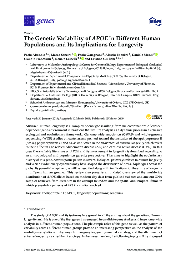 (PDF) The Genetic Variability of APOE in Different Human Populations ...