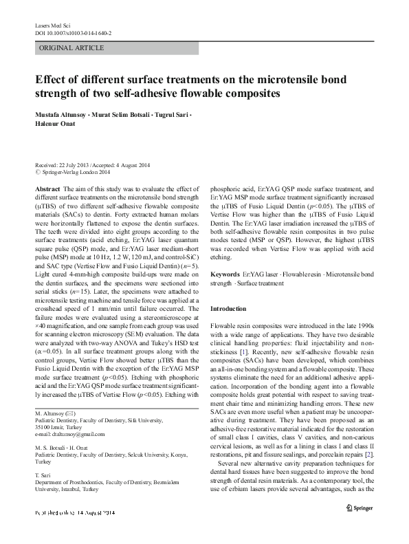 (PDF) Effect of different surface treatments on the microtensile bond ...