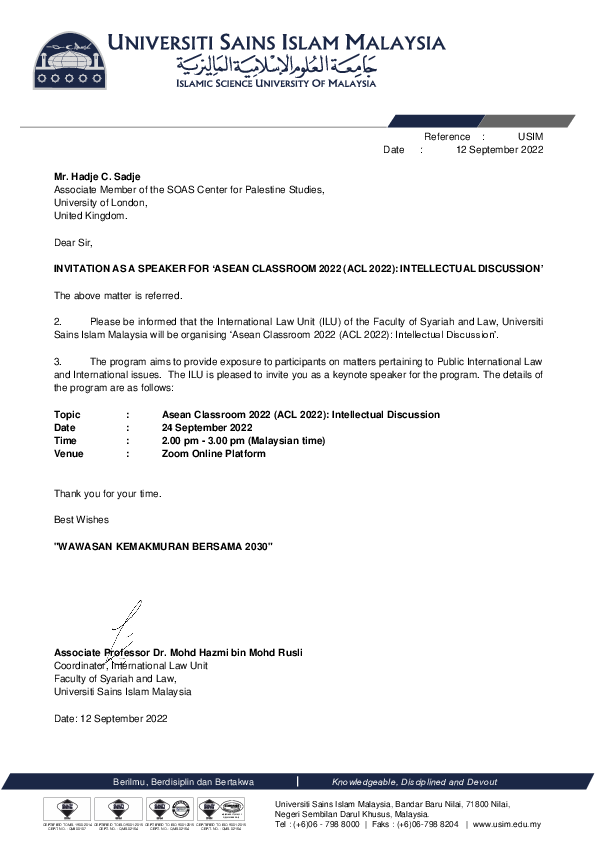 (PDF) INVITATION AS A SPEAKER for 'ASEAN CLASSROOM 2022 (ACL 2022 ...