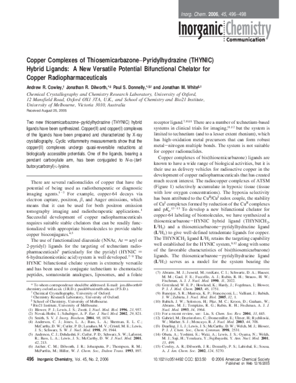 (PDF) Copper Complexes of Thiosemicarbazone−Pyridylhydrazine (THYNIC ...