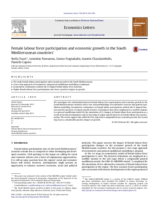 (PDF) Female labour force participation and economic growth in the ...