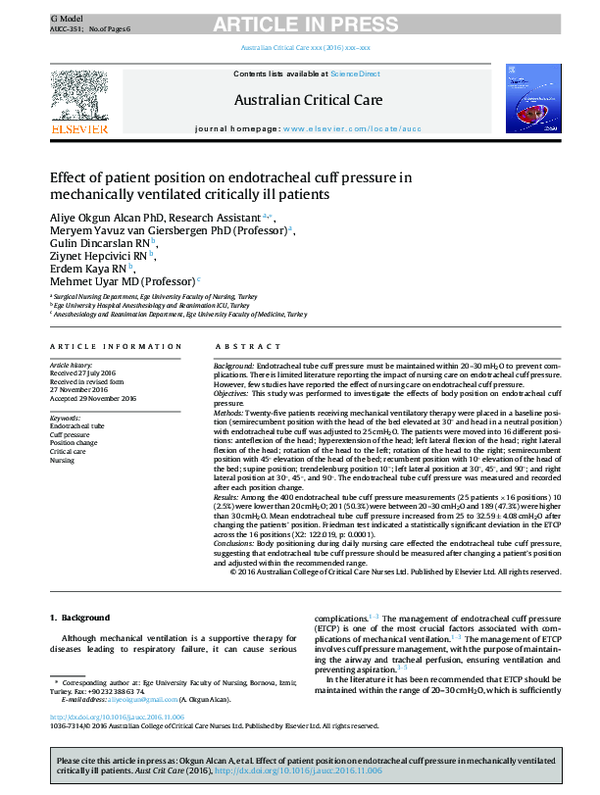 (PDF) Effect of patient position on endotracheal cuff pressure in ...