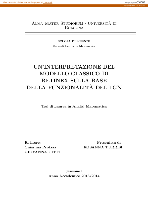 (PDF) Un'interpretazione del modello classico di Retinex sulla base ...