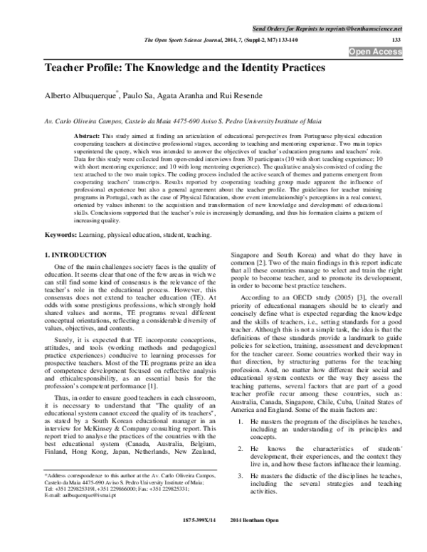 (PDF) Teacher Profile: The Knowledge and the Identity Practices