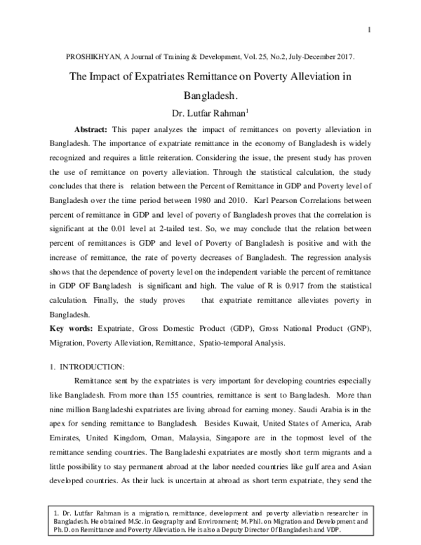 (PDF) The Impact of Expatriates Remittance on Poverty Alleviation in ...