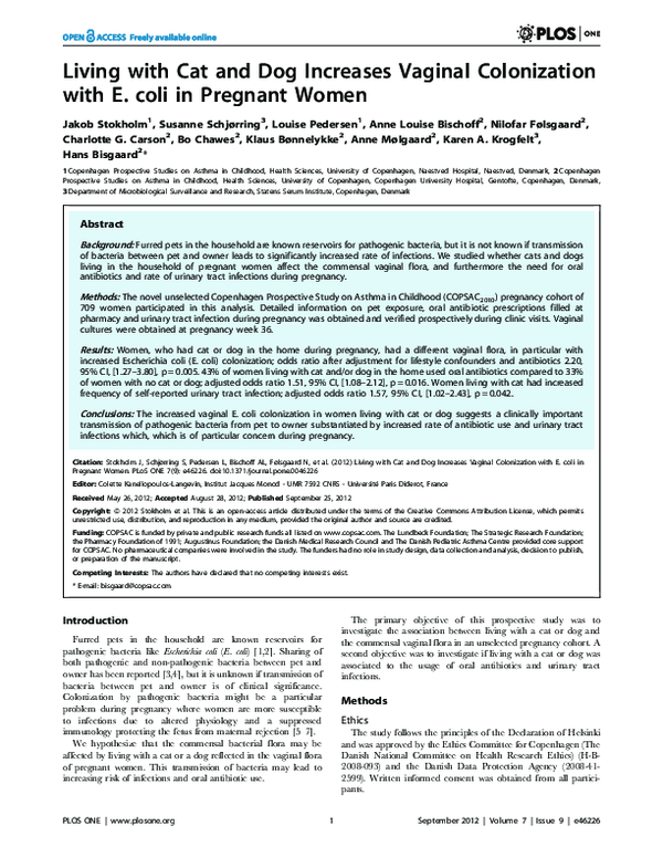 (PDF) Living with Cat and Dog Increases Vaginal Colonization with E ...