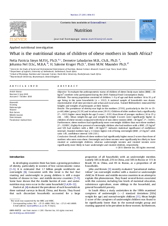 (PDF) What is the nutritional status of children of obese mothers in ...