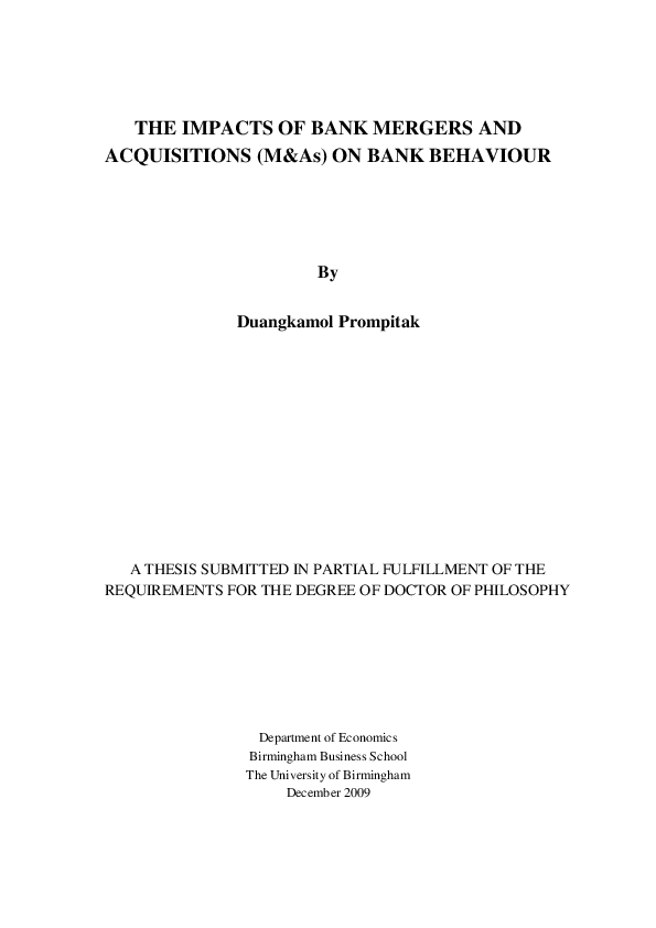 (PDF) The impacts of bank mergers and acquisitions (M&As) on bank behaviour