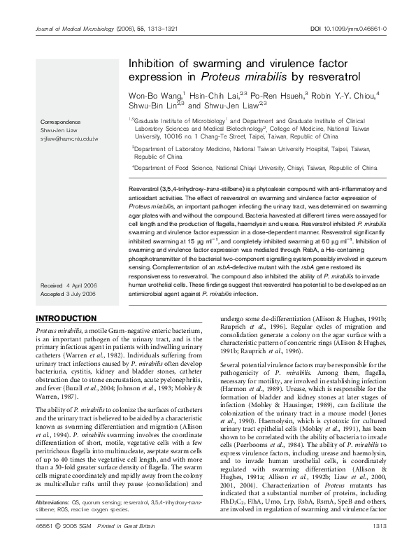 (PDF) Inhibition of swarming and virulence factor expression in Proteus ...