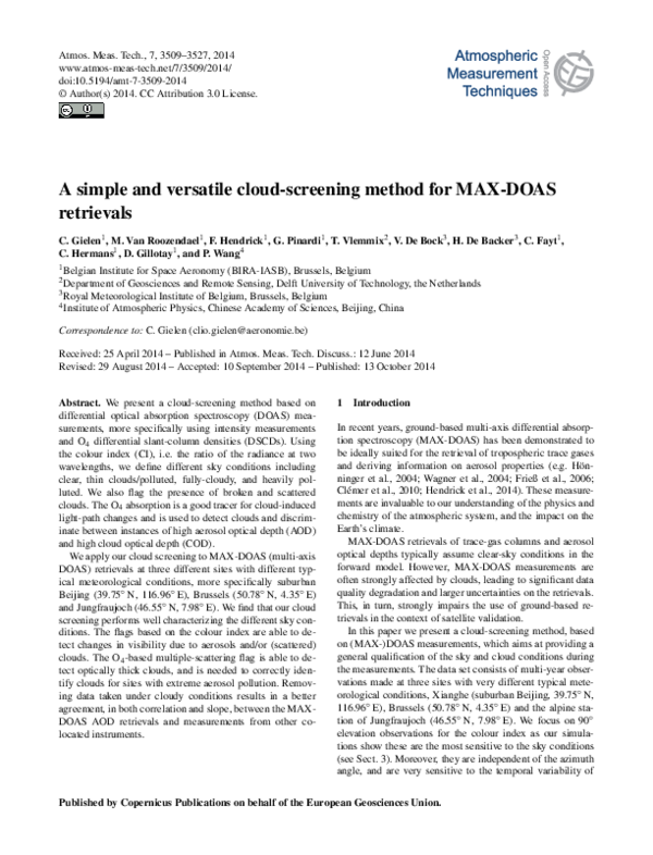 (PDF) A simple and versatile cloud-screening method for MAX-DOAS retrievals