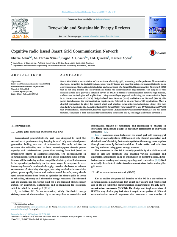 (PDF) Cognitive radio based Smart Grid Communication Network
