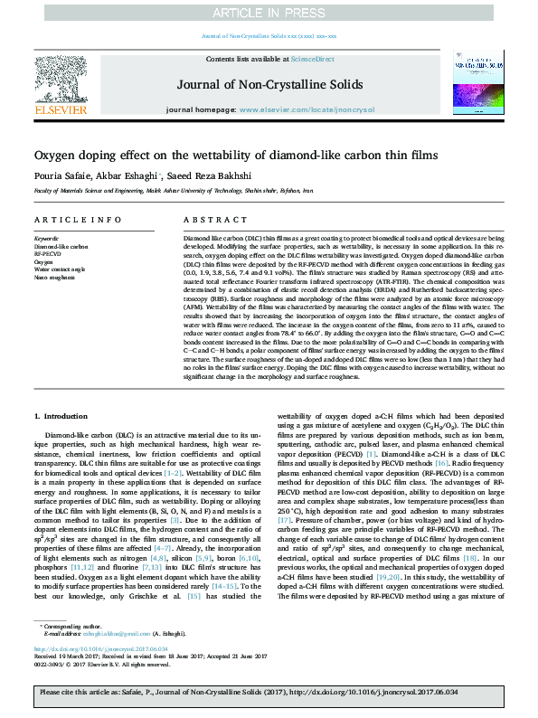 (PDF) Oxygen doping effect on the wettability of diamond-like carbon ...