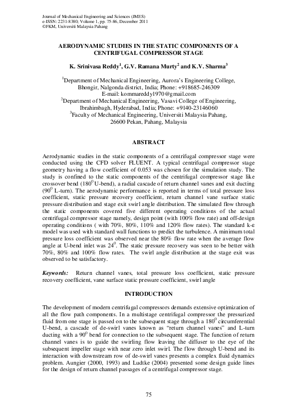 (PDF) Aerodynamic Studies in the Static Components of a Centrifugal ...