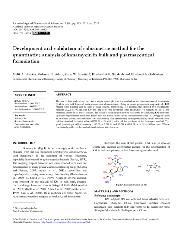 (PDF) Development and validation of colorimetric method for the