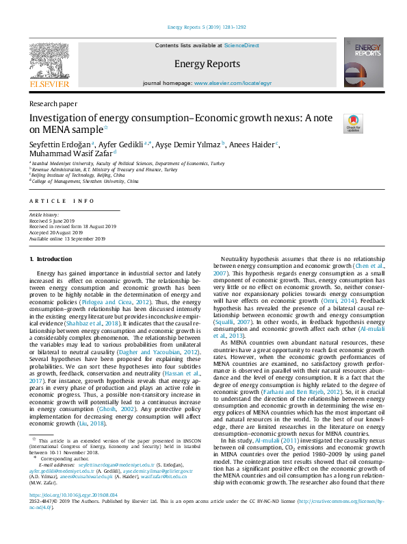 (PDF) Investigation of energy consumption–Economic growth nexus: A note ...