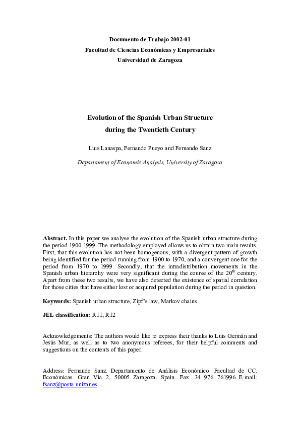 (PDF) The Evolution of Spanish Urban Structure during the Twentieth Century Fernando Pueyo