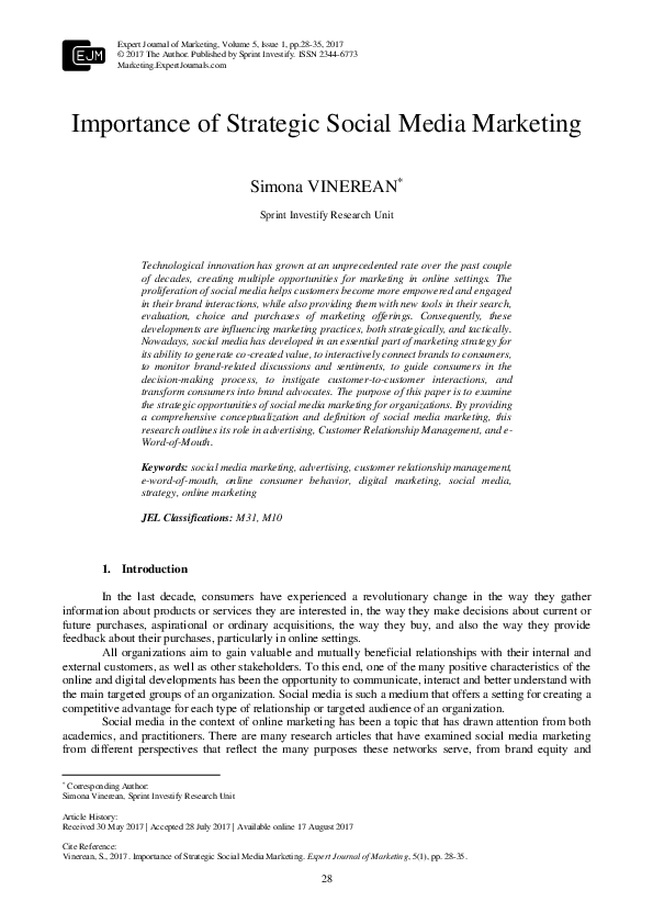 (PDF) Importance of Strategic Social Media Marketing