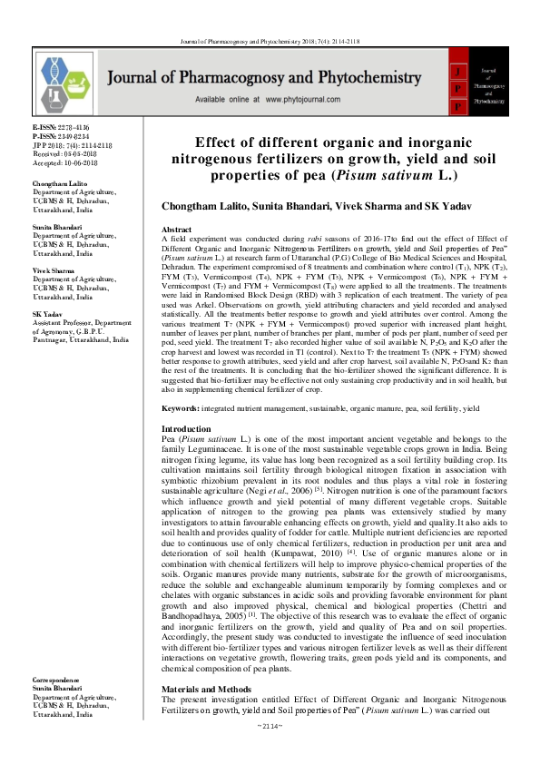 (PDF) Effect of different organic and inorganic nitrogenous fertilizers ...