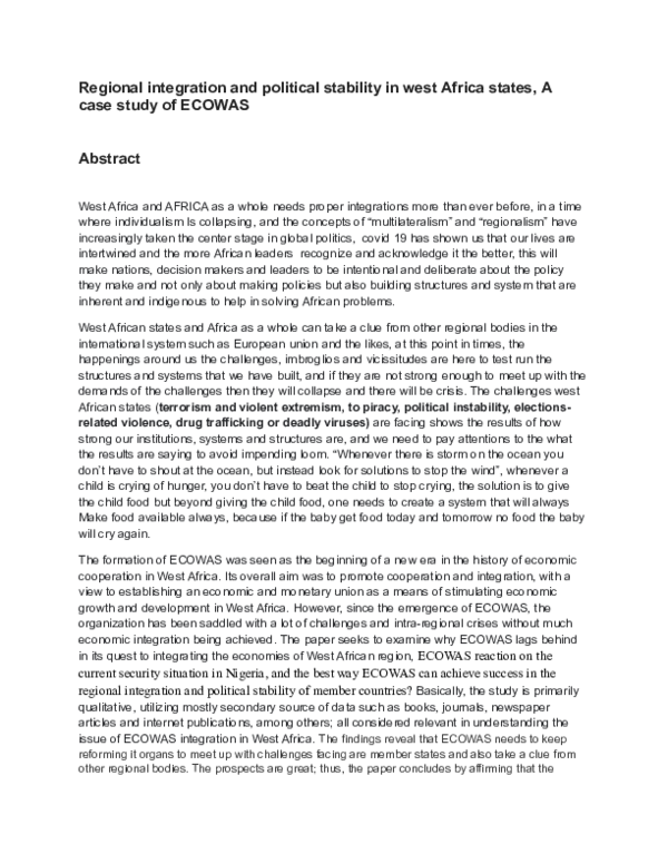 (DOC) Regional integration and political stability in west Africa ...