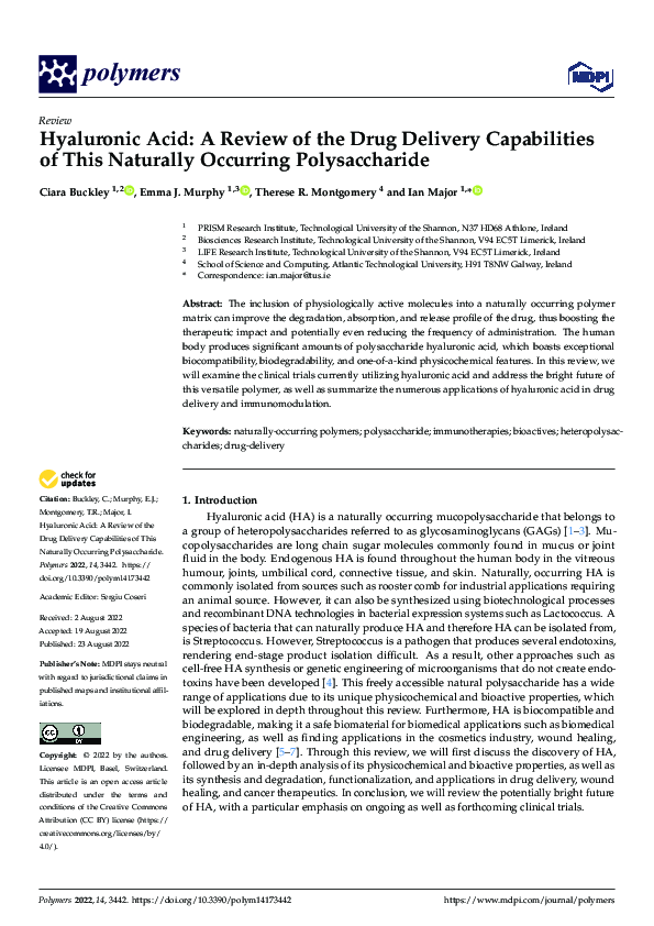 (PDF) Hyaluronic Acid A Review of the Drug Delivery Capabilities of