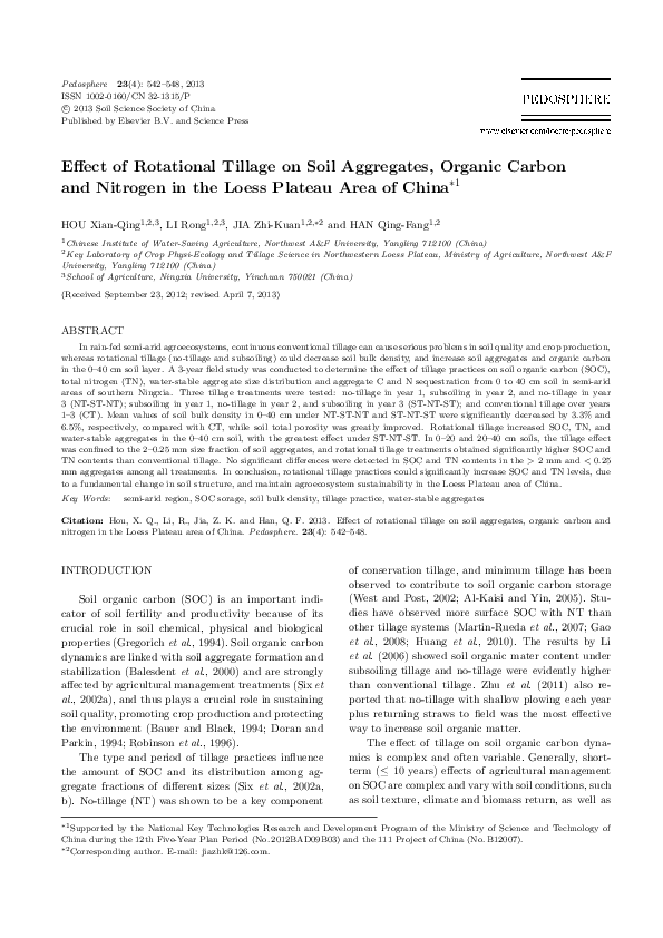(PDF) Effect of Rotational Tillage on Soil Aggregates, Organic Carbon ...