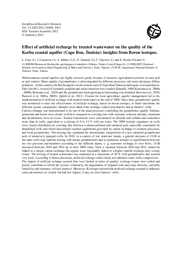 (PDF) Effect of artificial recharge by treated wastewater on the ...