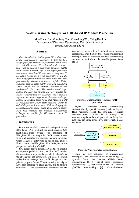(PDF) Watermarking Technique for HDL-based IP Module Protection
