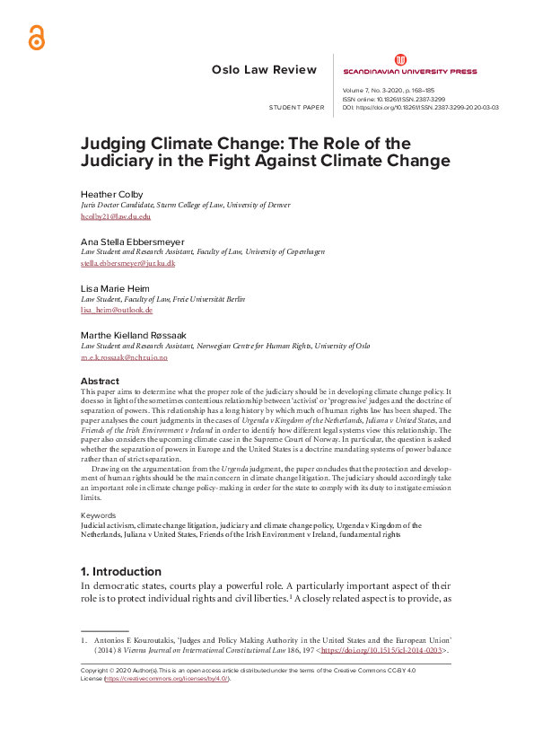 (PDF) Judging Climate Change: The Role of the Judiciary in the Fight ...