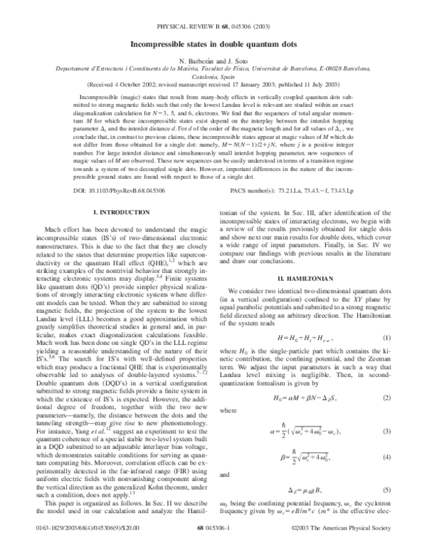(PDF) Incompressible states in double quantum dots