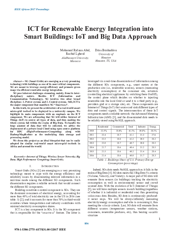 (PDF) ICT for renewable energy integration into smart buildings: IoT ...