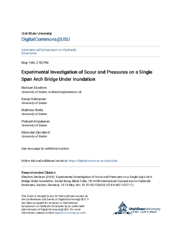 Experimental investigation of scour and pressures on a single span arch ...