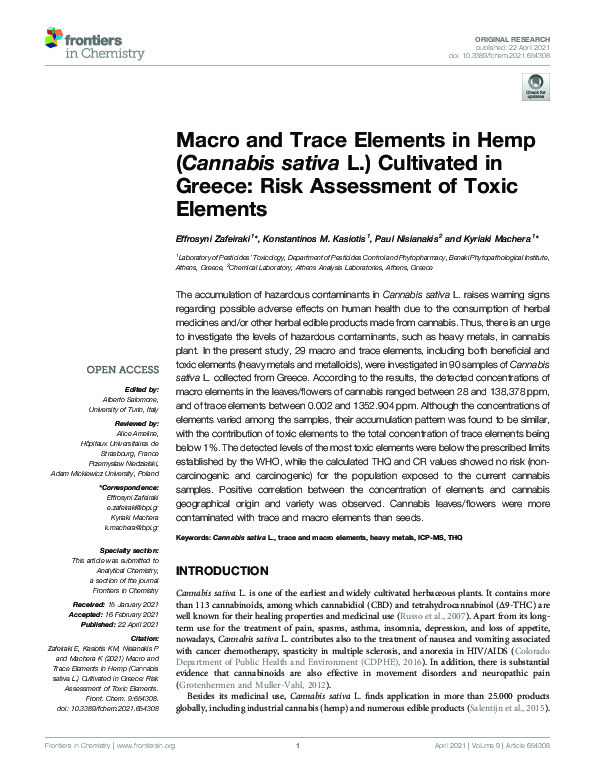 (PDF) Macro and Trace Elements in Hemp (Cannabis sativa L.) Cultivated ...