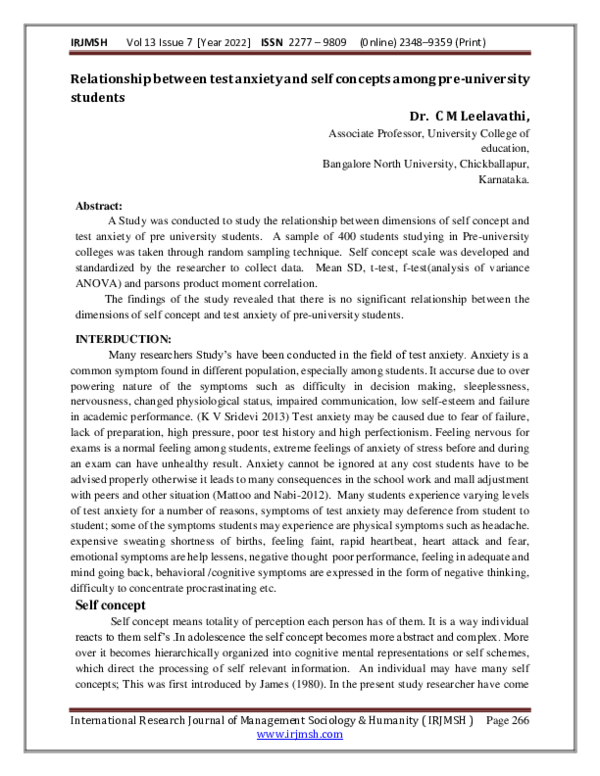 (PDF) Relationship between test anxiety and self concepts among pre ...