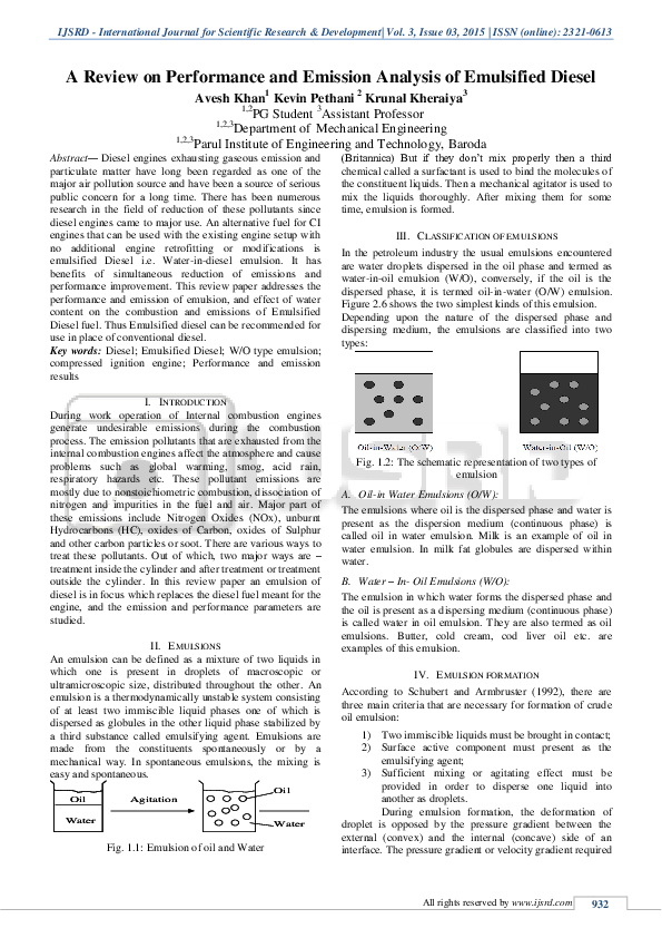 (PDF) A Review on Performance and Emission Analysis of Emulsified Diesel