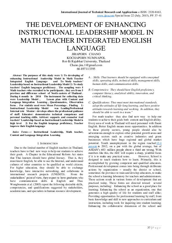 (PDF) The Development of Enhancing Instructional Leadership Model in ...