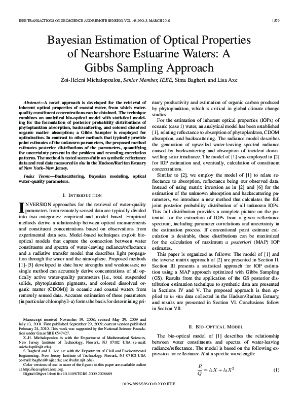 (PDF) Bayesian Estimation of Optical Properties of Nearshore Estuarine ...