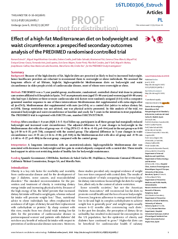 (PDF) Effect of a high-fat Mediterranean diet on bodyweight and waist ...