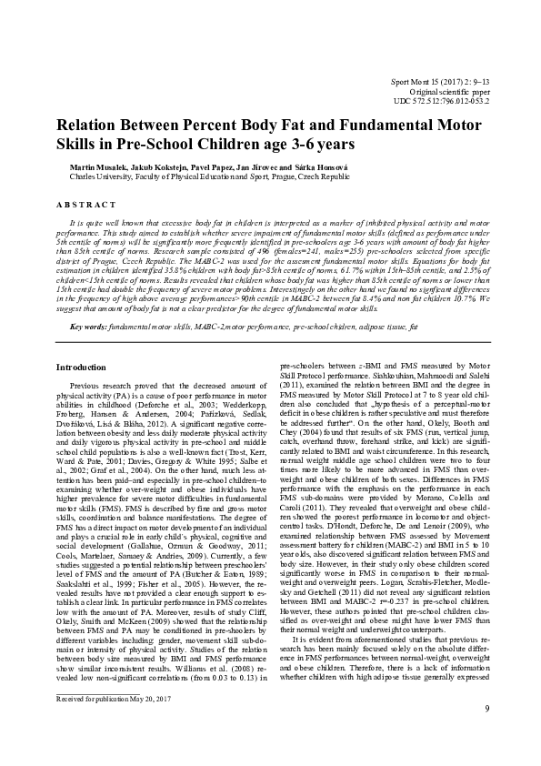 (PDF) Relation Between Percent Body Fat and Fundamental Motor Skills in ...