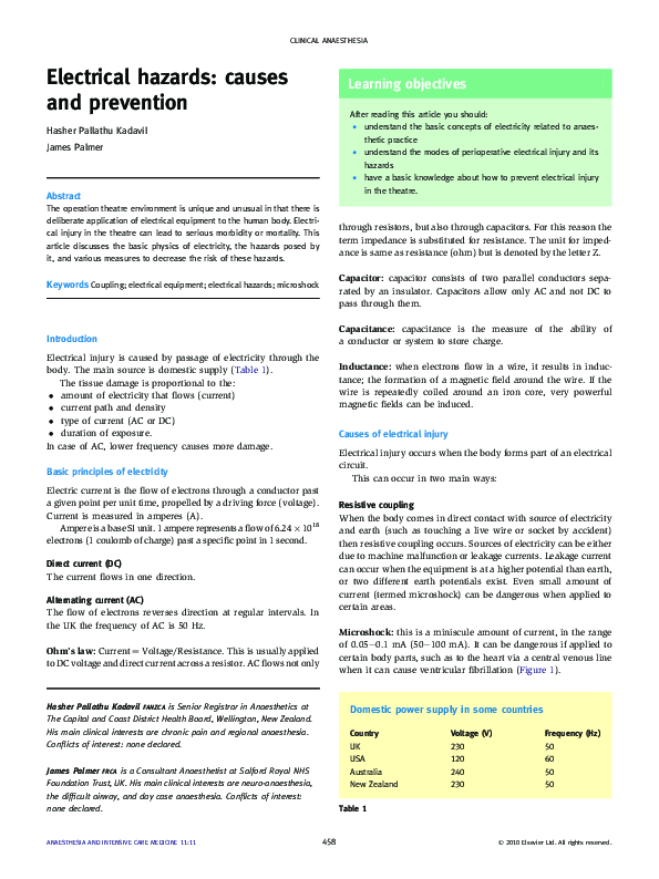 (PDF) Electrical hazards: causes and prevention