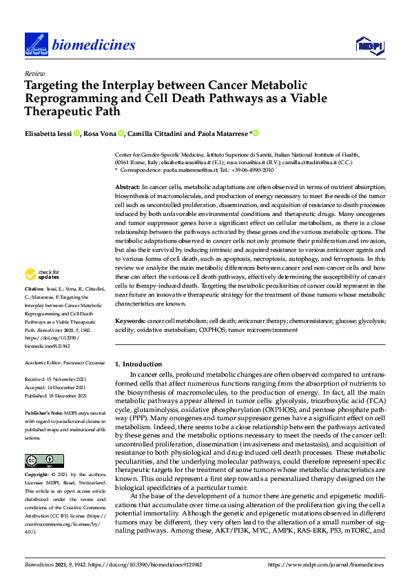 (PDF) Targeting the Interplay between Cancer Metabolic Reprogramming ...