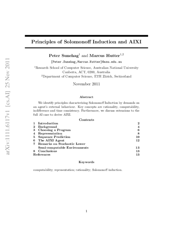 (PDF) Principles of Solomonoff Induction and AIXI