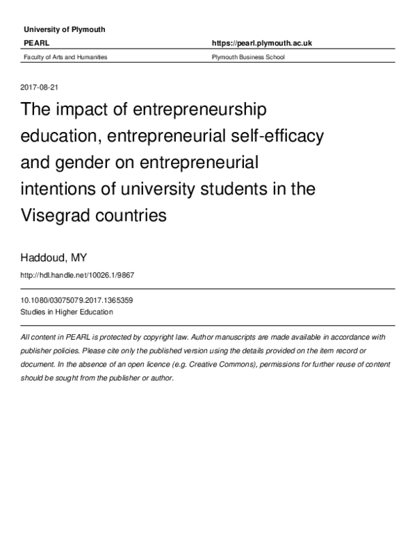 (PDF) The impact of entrepreneurship education, entrepreneurial self ...