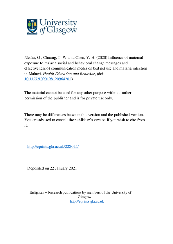 (PDF) Influence of Maternal Exposure to Malaria Social and Behavioral ...