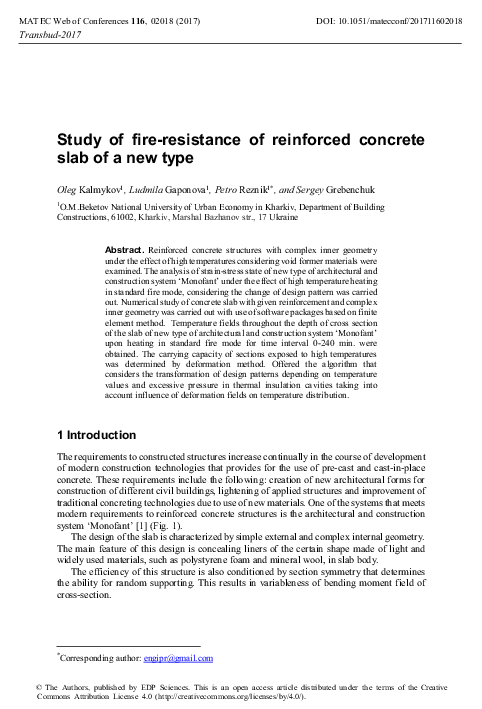 (PDF) Study of fire-resistance of reinforced concrete slab of a new type