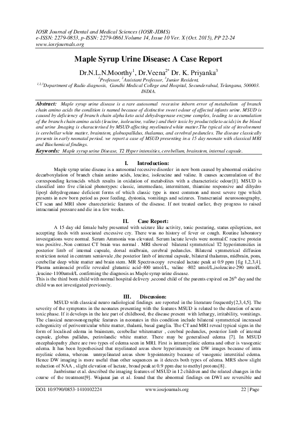 (PDF) Maple Syrup Urine Disease A Case Report Ramesh Ramesh