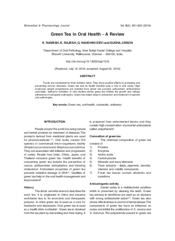 (PDF) Green Tea in Oral Health – A Review