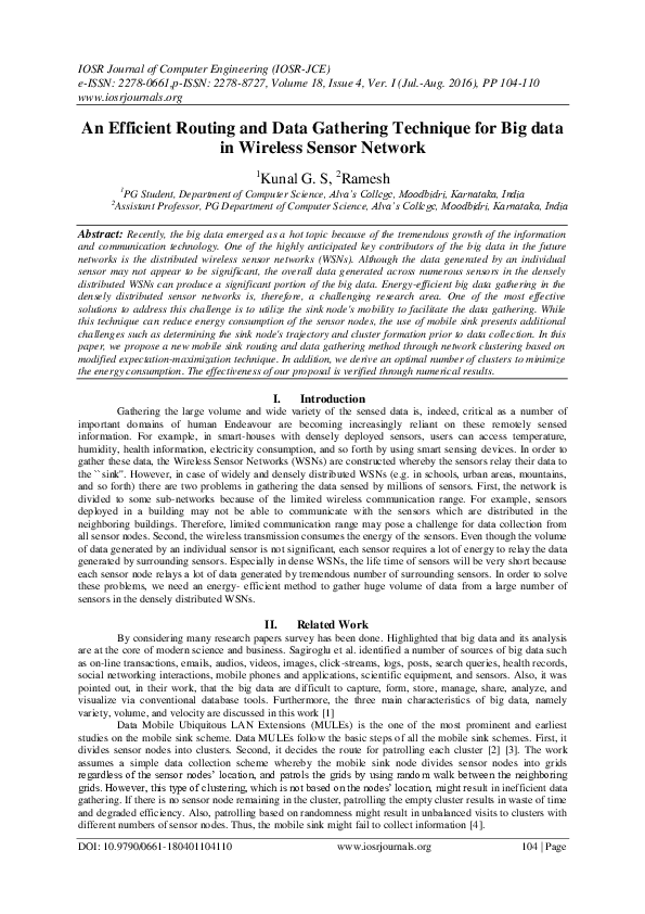 (PDF) An Efficient Routing and Data Gathering Technique for Big data in ...