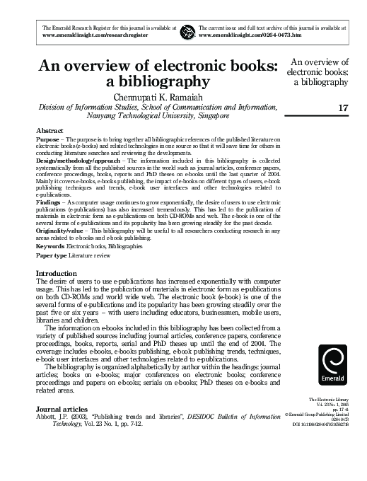 (PDF) An overview of electronic books: a bibliography