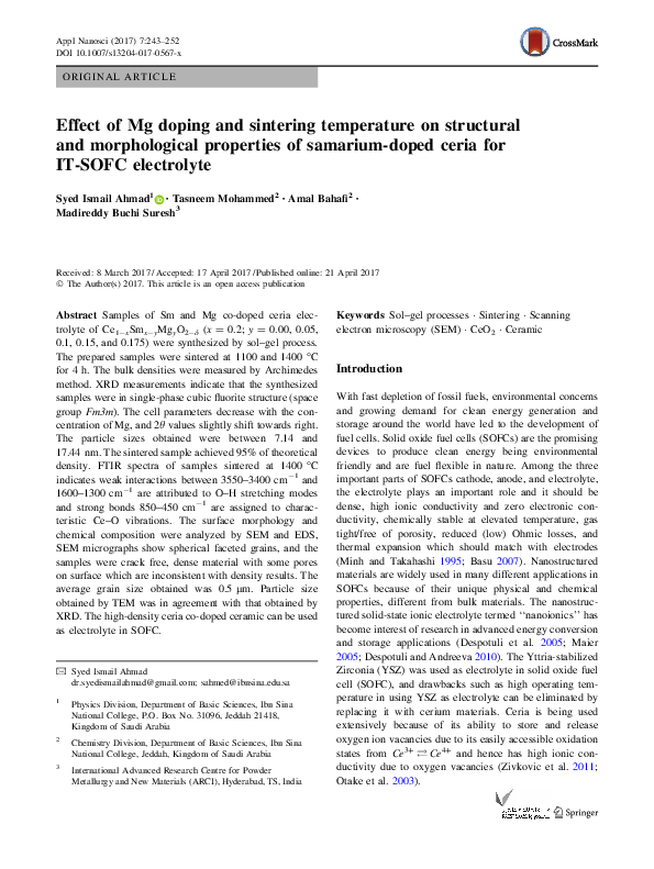 (PDF) Effect of Mg doping and sintering temperature on structural and ...